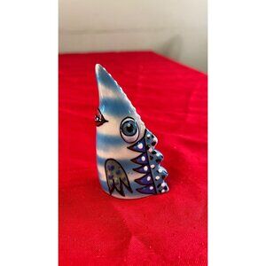 Hand-Painted Ceramic Abstract fish Figurine Signed whimsical beach vibrant blue